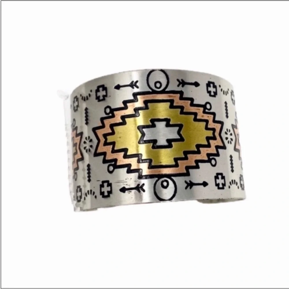 Tribal Pattern Metal Cuff Bracelet NEW